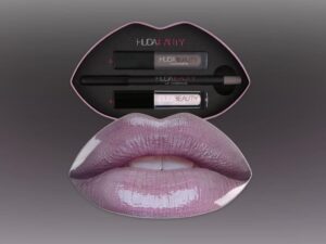 Set për buzë Huda Beauty, 1 laps, 1 buzëkuq dhe 1 shkëlqyes buzësh