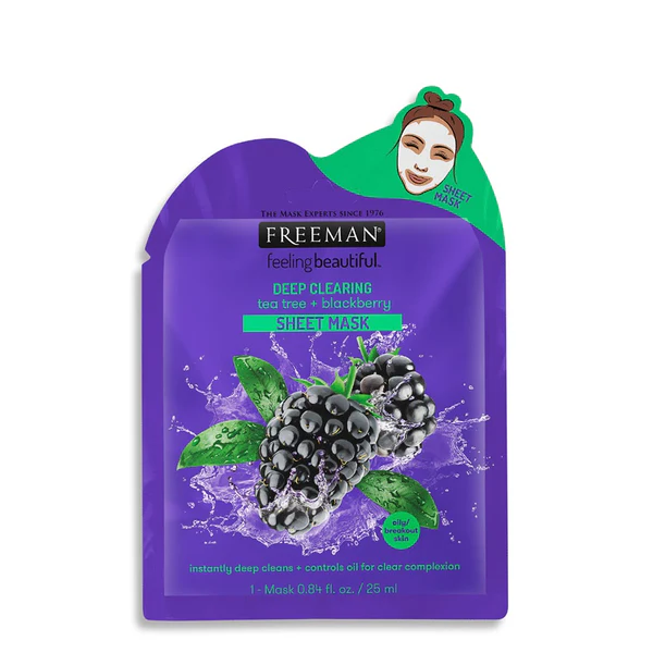 72151481007 Maskë për fytyrë Freeman Deep Clearing Sheet Mask Tea Tree+Blackberry, 25ml - Figura 1