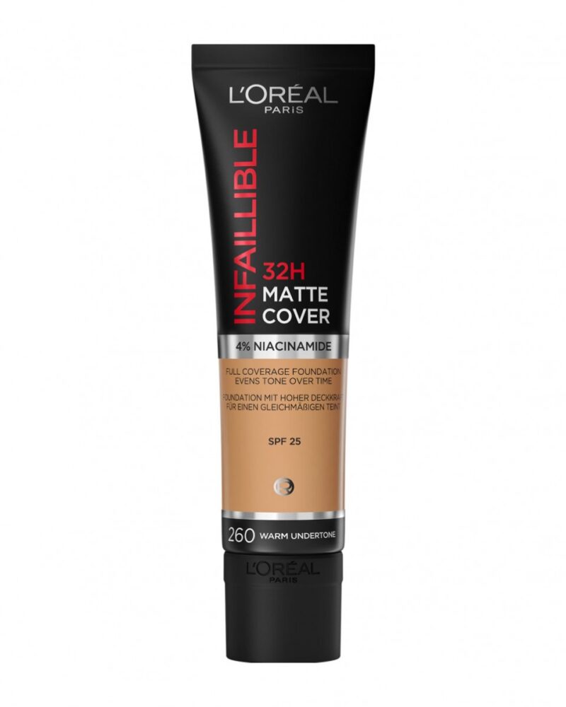 Krem pudër L'oreal Paris Infaillible 32h Matte Cover, Warm Undertone 260 , 30 ml